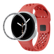 For Samsung Galaxy Watch8 44mm Speed Bezel and Black Reverse Buckle Silicone Watch Band(Red Silver)