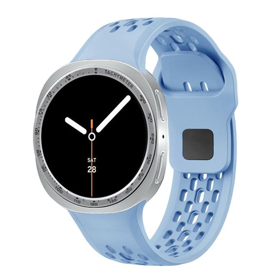 For Samsung Galaxy Watch8 44mm Speed Bezel and Black Reverse Buckle Silicone Watch Band(Light Blue Silver)