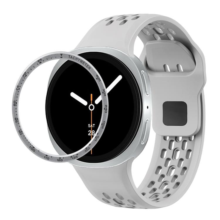 For Samsung Galaxy Watch8 44mm Speed Bezel and Black Reverse Buckle Silicone Watch Band(Gray Silver)