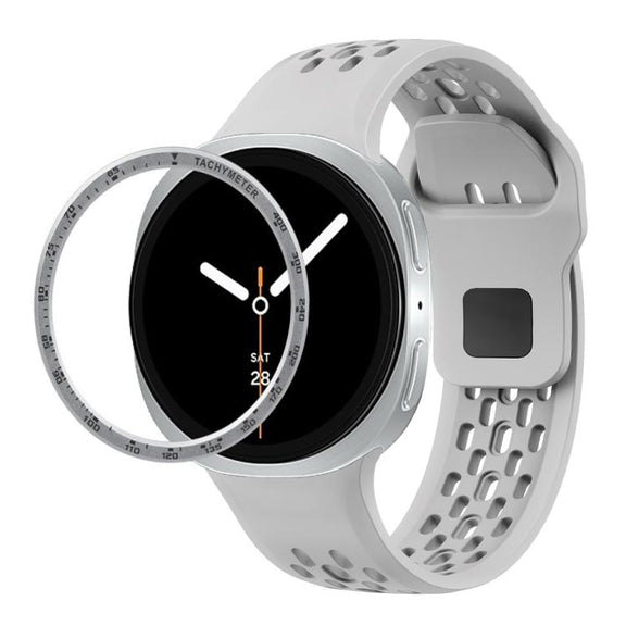 For Samsung Galaxy Watch8 44mm Speed Bezel and Black Reverse Buckle Silicone Watch Band(Gray Silver)