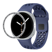 For Samsung Galaxy Watch8 44mm Speed Bezel and Black Reverse Buckle Silicone Watch Band(Midnight Blue Silver)