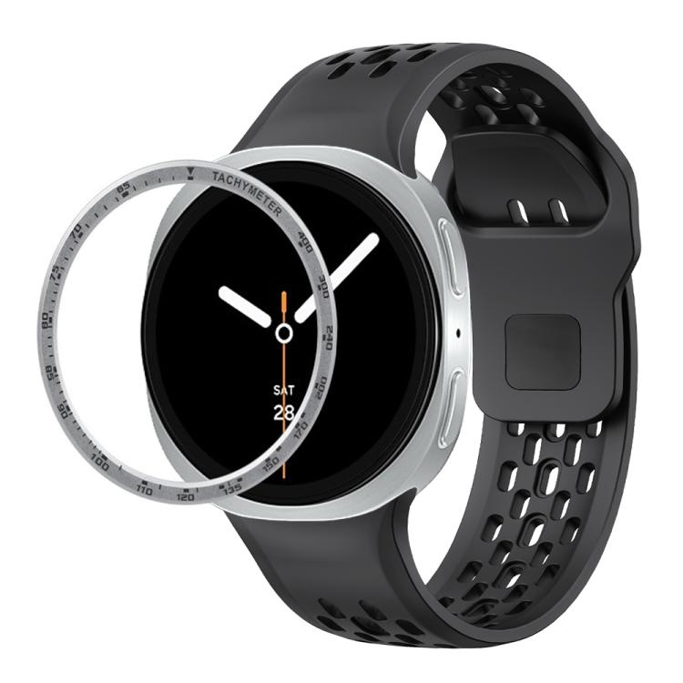 For Samsung Galaxy Watch8 44mm Speed Bezel and Black Reverse Buckle Silicone Watch Band(Black Silver)