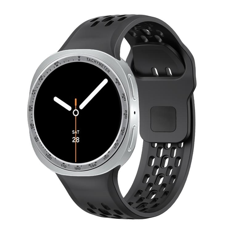 For Samsung Galaxy Watch8 44mm Speed Bezel and Black Reverse Buckle Silicone Watch Band(Black Silver)