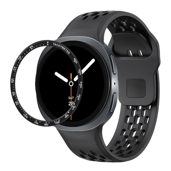 For Samsung Galaxy Watch8 44mm Speed Bezel and Black Reverse Buckle Silicone Watch Band(Black Black)