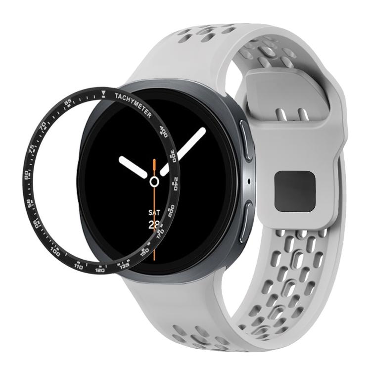 For Samsung Galaxy Watch8 44mm Speed Bezel and Black Reverse Buckle Silicone Watch Band(Gray Black)