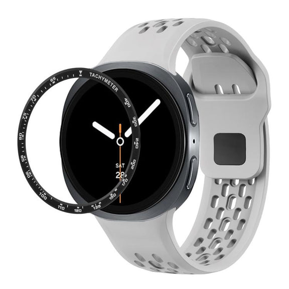 For Samsung Galaxy Watch8 44mm Speed Bezel and Black Reverse Buckle Silicone Watch Band(Gray Black)
