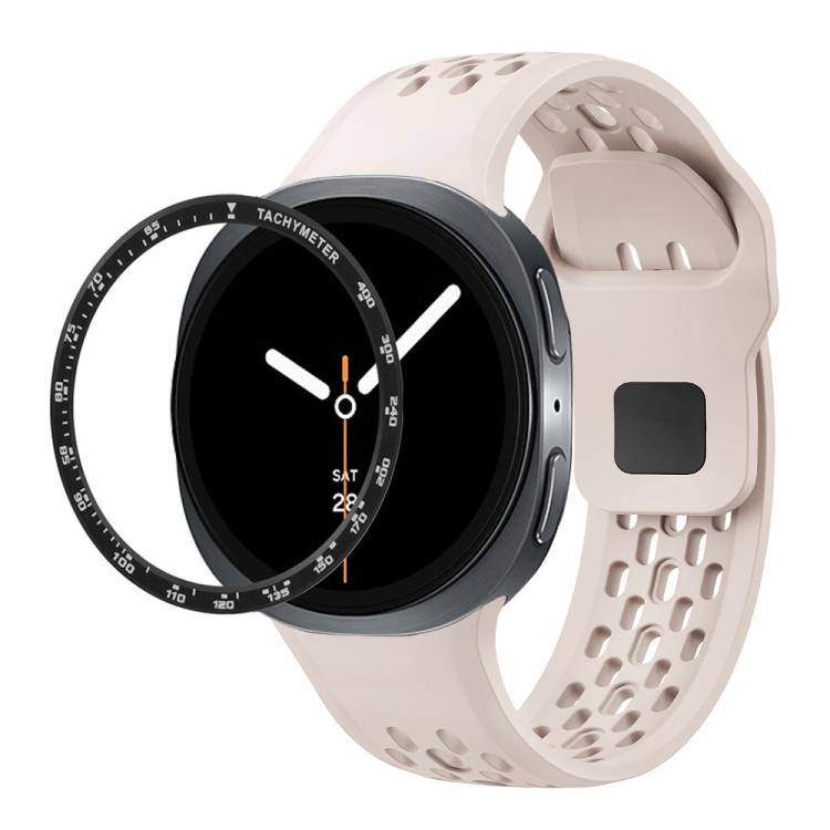For Samsung Galaxy Watch8 44mm Speed Bezel and Black Reverse Buckle Silicone Watch Band(Starlight Black)