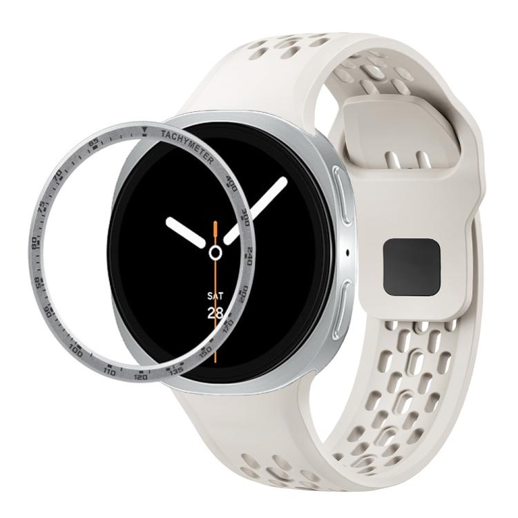 For Samsung Galaxy Watch8 40mm Speed Bezel and Black Reverse Buckle Silicone Watch Band(Beige Silver)