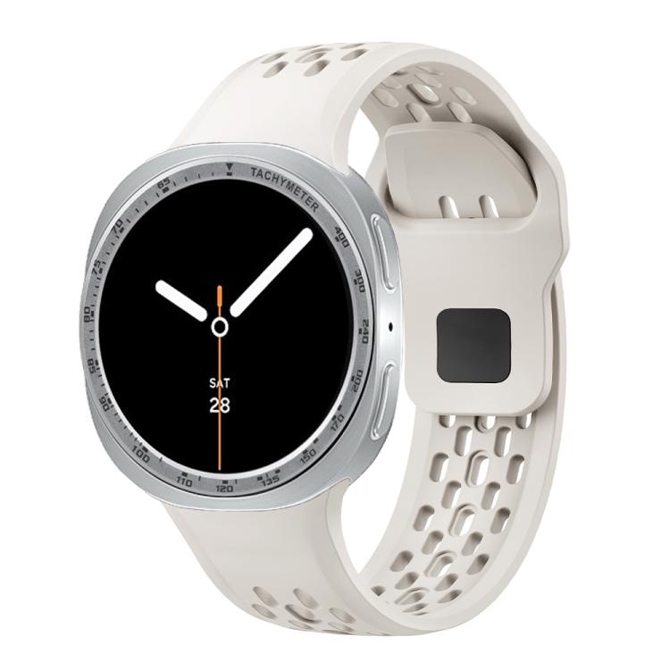 For Samsung Galaxy Watch8 40mm Speed Bezel and Black Reverse Buckle Silicone Watch Band(Beige Silver)