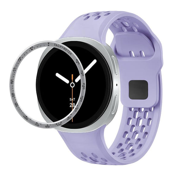 For Samsung Galaxy Watch8 40mm Speed Bezel and Black Reverse Buckle Silicone Watch Band(Purple Silver)