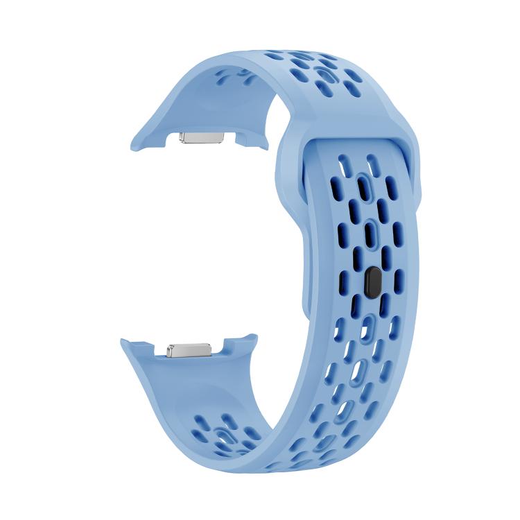 For Samsung Galaxy Watch8 40mm Speed Bezel and Black Reverse Buckle Silicone Watch Band(Light Blue Silver)