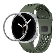 For Samsung Galaxy Watch8 40mm Speed Bezel and Black Reverse Buckle Silicone Watch Band(Army Green Silver)