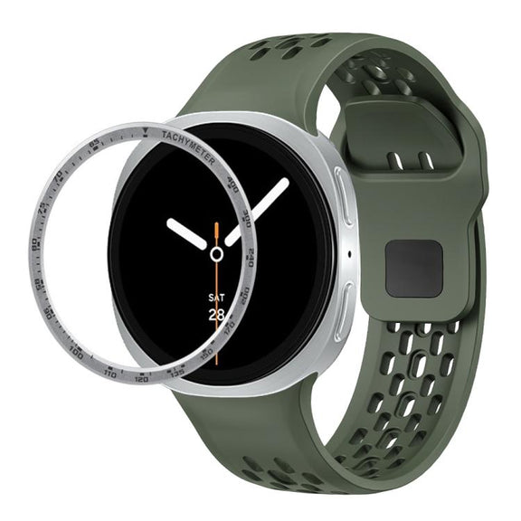 For Samsung Galaxy Watch8 40mm Speed Bezel and Black Reverse Buckle Silicone Watch Band(Army Green Silver)