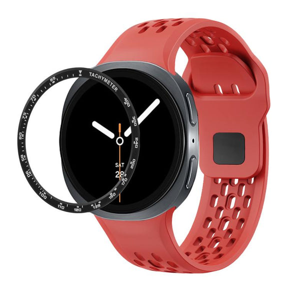 For Samsung Galaxy Watch8 40mm Speed Bezel and Black Reverse Buckle Silicone Watch Band(Red Black)