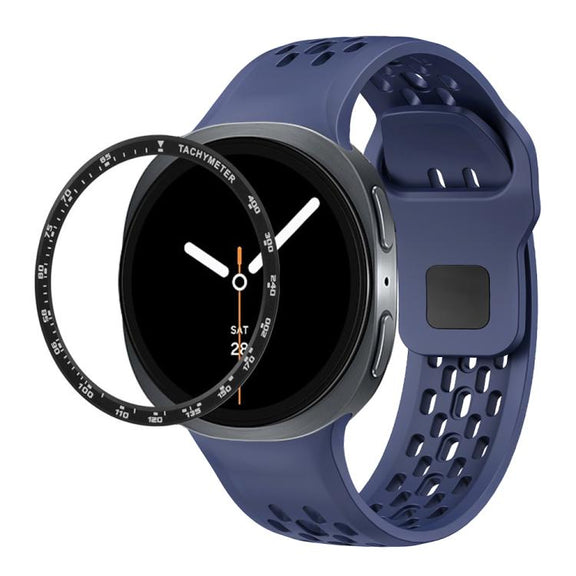 For Samsung Galaxy Watch8 40mm Speed Bezel and Black Reverse Buckle Silicone Watch Band(Midnight Blue Black)