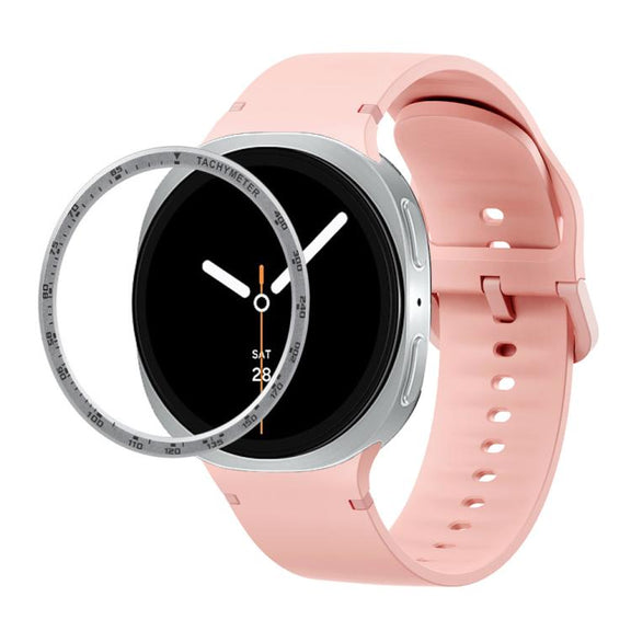 For Samsung Galaxy Watch8 44mm Speed Bezel and Solid Color Stitched Silicone Watch Band(Pink Silver)