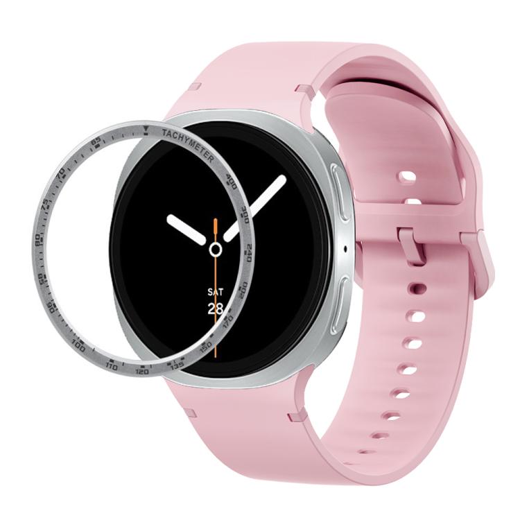 For Samsung Galaxy Watch8 44mm Speed Bezel and Solid Color Stitched Silicone Watch Band(Light Pink Silver)