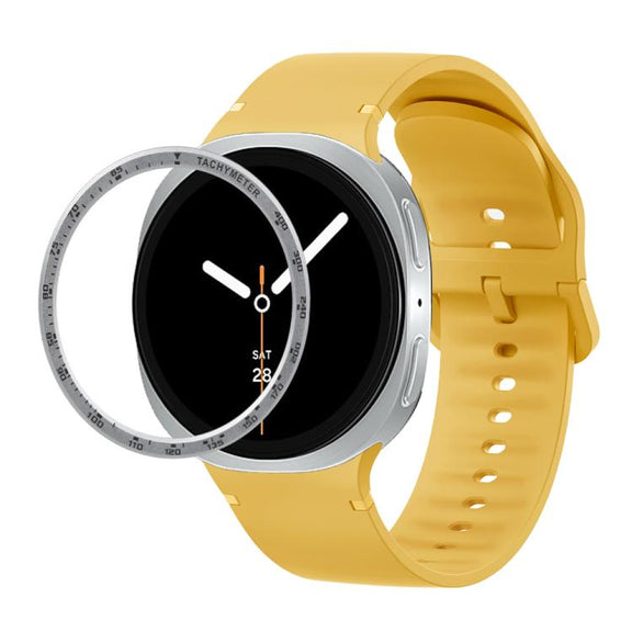 For Samsung Galaxy Watch8 44mm Speed Bezel and Solid Color Stitched Silicone Watch Band(Official Yellow Silver)