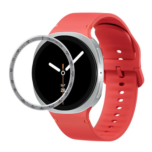 For Samsung Galaxy Watch8 44mm Speed Bezel and Solid Color Stitched Silicone Watch Band(Red Silver)