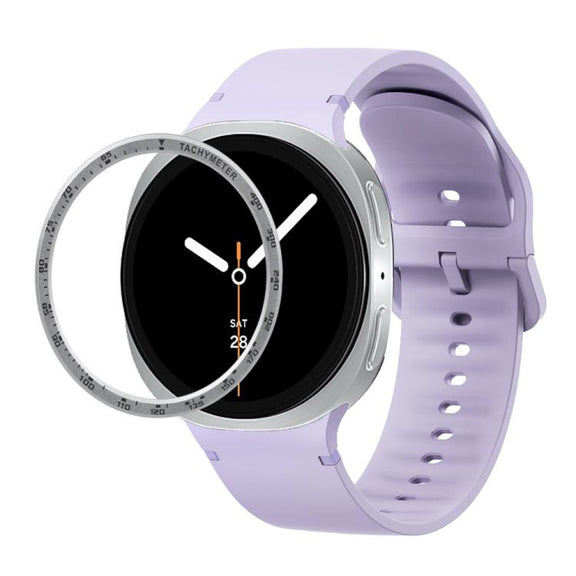 For Samsung Galaxy Watch8 44mm Speed Bezel and Solid Color Stitched Silicone Watch Band(Official Purple Silver)