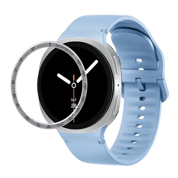 For Samsung Galaxy Watch8 44mm Speed Bezel and Solid Color Stitched Silicone Watch Band(Light Blue Silver)