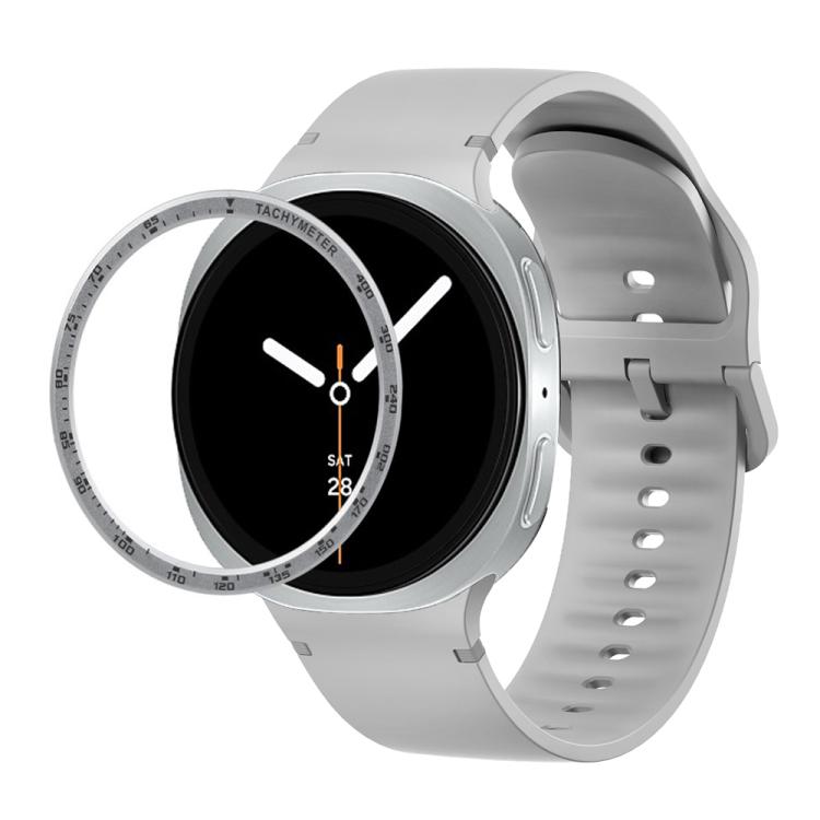 For Samsung Galaxy Watch8 44mm Speed Bezel and Solid Color Stitched Silicone Watch Band(Gray Silver)