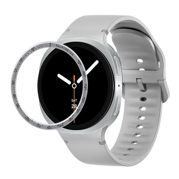 For Samsung Galaxy Watch8 44mm Speed Bezel and Solid Color Stitched Silicone Watch Band(Gray Silver)