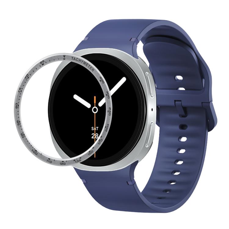 For Samsung Galaxy Watch8 44mm Speed Bezel and Solid Color Stitched Silicone Watch Band(Midnight Blue Silver)