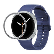 For Samsung Galaxy Watch8 44mm Speed Bezel and Solid Color Stitched Silicone Watch Band(Midnight Blue Silver)