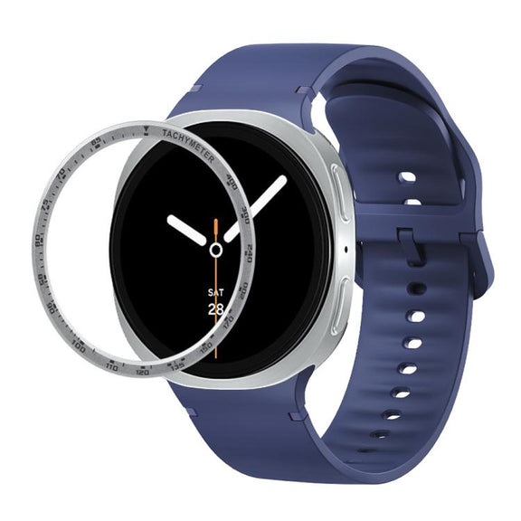 For Samsung Galaxy Watch8 44mm Speed Bezel and Solid Color Stitched Silicone Watch Band(Midnight Blue Silver)