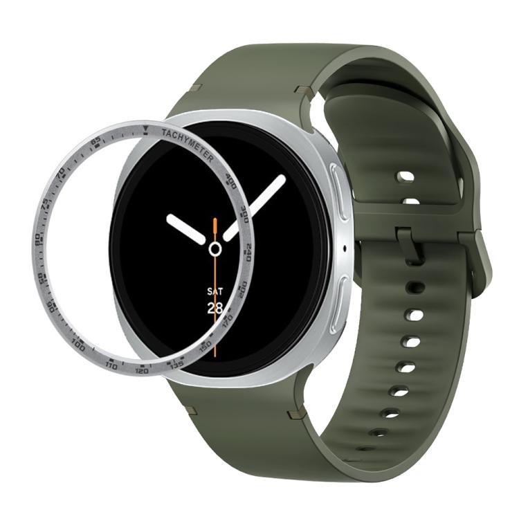 For Samsung Galaxy Watch8 44mm Speed Bezel and Solid Color Stitched Silicone Watch Band(Army Green Silver)