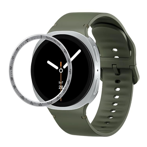 For Samsung Galaxy Watch8 44mm Speed Bezel and Solid Color Stitched Silicone Watch Band(Army Green Silver)
