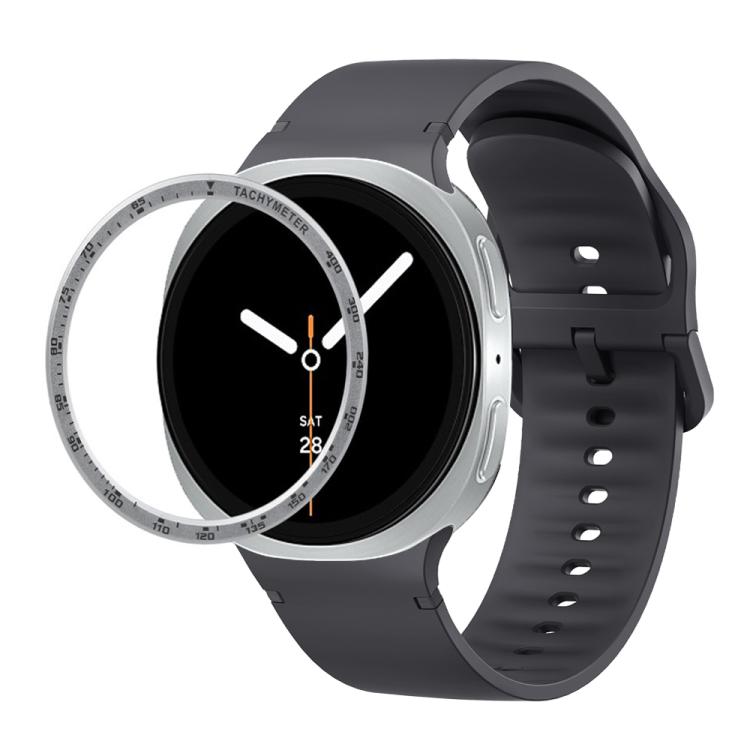 For Samsung Galaxy Watch8 44mm Speed Bezel and Solid Color Stitched Silicone Watch Band(Dark Gray Silver)
