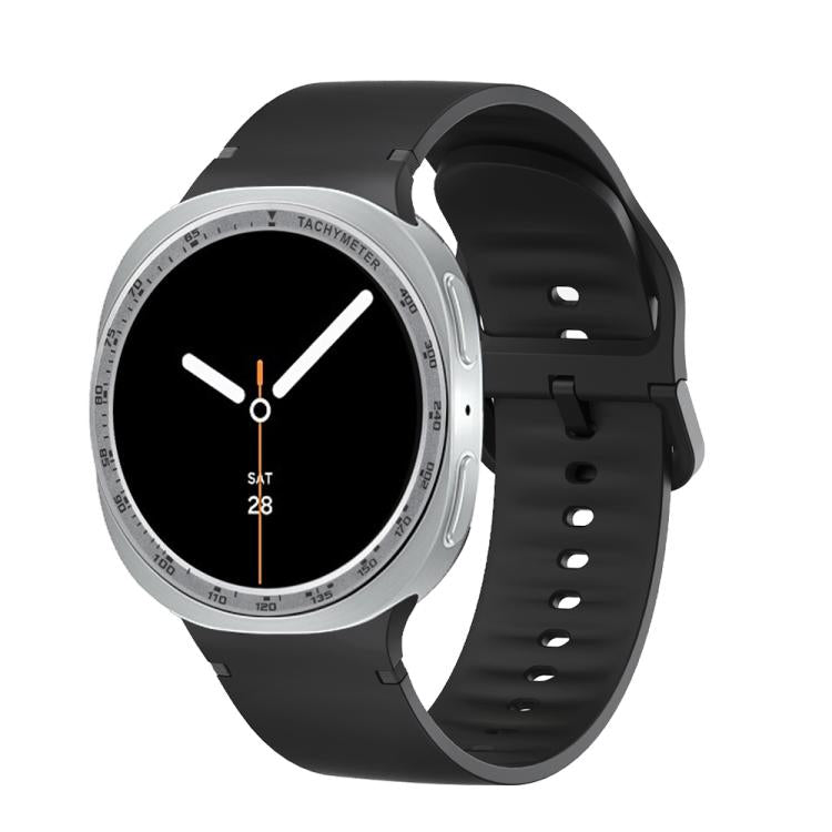 For Samsung Galaxy Watch8 44mm Speed Bezel and Solid Color Stitched Silicone Watch Band(Black Silver)