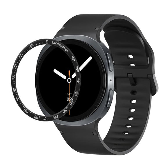 For Samsung Galaxy Watch8 44mm Speed Bezel and Solid Color Stitched Silicone Watch Band(Black Black)