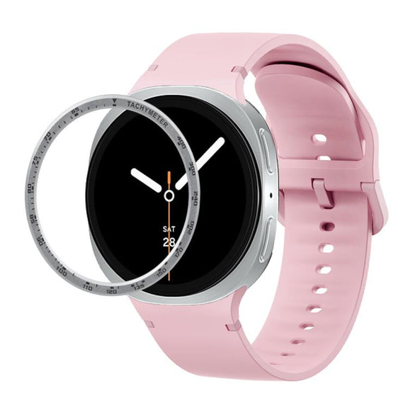 For Samsung Galaxy Watch8 40mm Speed Bezel and Solid Color Stitched Silicone Watch Band(Light Pink Silver)