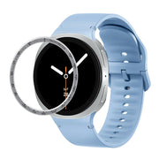 For Samsung Galaxy Watch8 40mm Speed Bezel and Solid Color Stitched Silicone Watch Band(Light Blue Silver)