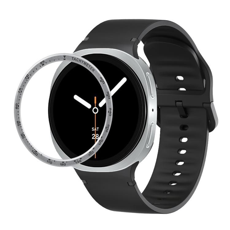 For Samsung Galaxy Watch8 40mm Speed Bezel and Solid Color Stitched Silicone Watch Band(Black Silver)