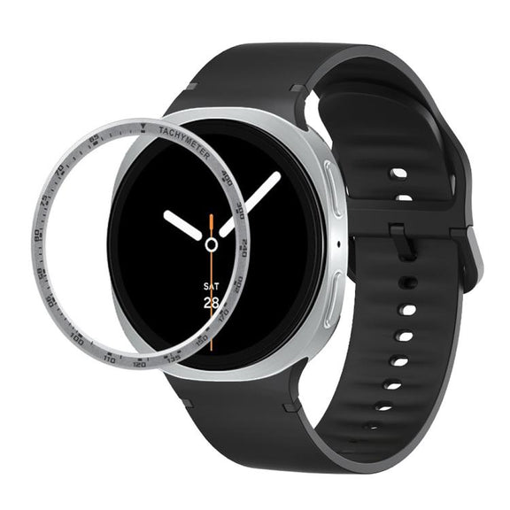 For Samsung Galaxy Watch8 40mm Speed Bezel and Solid Color Stitched Silicone Watch Band(Black Silver)