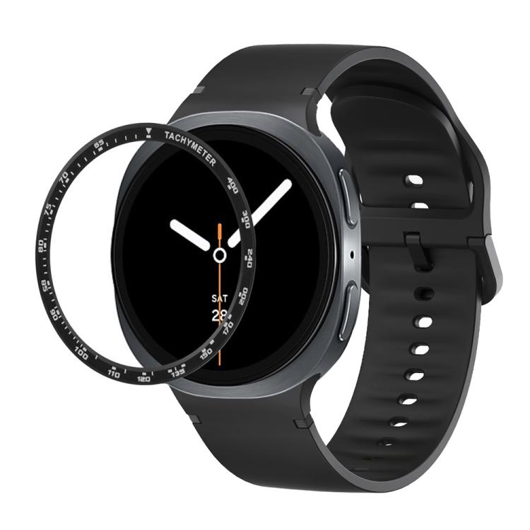 For Samsung Galaxy Watch8 40mm Speed Bezel and Solid Color Stitched Silicone Watch Band(Black Black)