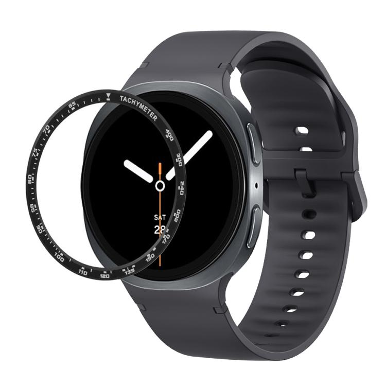 For Samsung Galaxy Watch8 40mm Speed Bezel and Solid Color Stitched Silicone Watch Band(Dark Gray Black)
