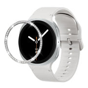 For Samsung Galaxy Watch8 44mm Diamond Bezel and Solid Color Stitched Silicone Watch Band(Lime White Silver)
