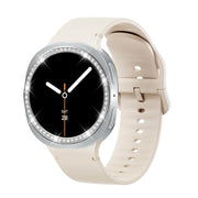 For Samsung Galaxy Watch8 44mm Diamond Bezel and Solid Color Stitched Silicone Watch Band(Starlight Silver)