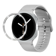For Samsung Galaxy Watch8 44mm Diamond Bezel and Solid Color Stitched Silicone Watch Band(Gray Silver)