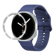 For Samsung Galaxy Watch8 44mm Diamond Bezel and Solid Color Stitched Silicone Watch Band(Midnight Blue Silver)
