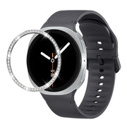 For Samsung Galaxy Watch8 44mm Diamond Bezel and Solid Color Stitched Silicone Watch Band(Dark Gray Silver)