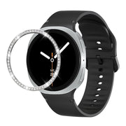 For Samsung Galaxy Watch8 44mm Diamond Bezel and Solid Color Stitched Silicone Watch Band(Black Silver)