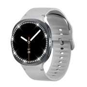 For Samsung Galaxy Watch8 44mm Diamond Bezel and Solid Color Stitched Silicone Watch Band(Gray Black)