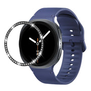 For Samsung Galaxy Watch8 44mm Diamond Bezel and Solid Color Stitched Silicone Watch Band(Midnight Blue Black)