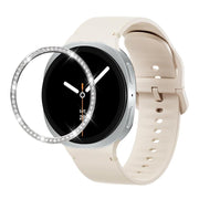 For Samsung Galaxy Watch8 40mm Diamond Bezel and Solid Color Stitched Silicone Watch Band(Starlight Silver)